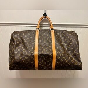 Louis Vuitton Monogram Brown Duffel Bag with Tan Accents